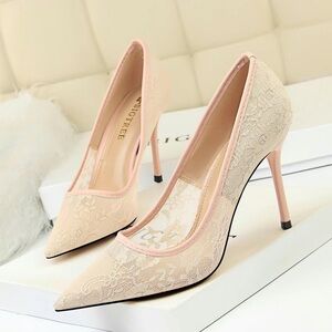 Cream Stiletto Heels with Sheer Panels